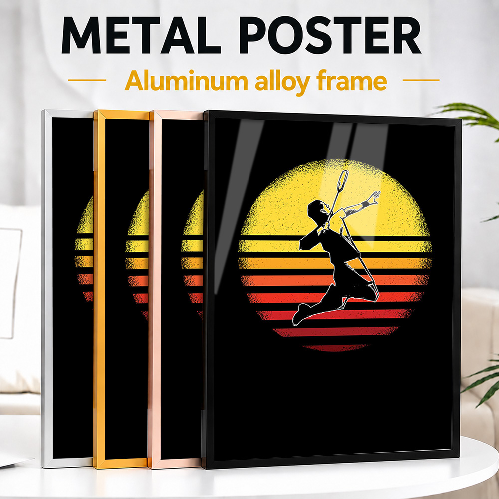 Badminton Photo - Badminton-Spieler Vintage Metallposter mit Aluminiumlegierungsrahmen Personalisiertes